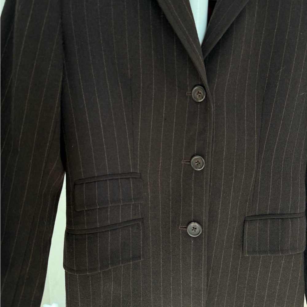 Ralph Lauren Women's Brown Pinstripe Blazer Classic Suit Jacket - Picture 3 of 6